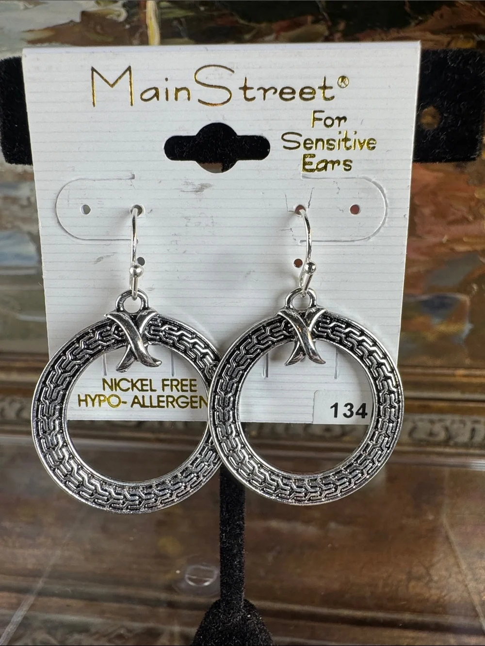 0647-Silver-Tone‎ Textured Hoop Drop Earrings - Silver